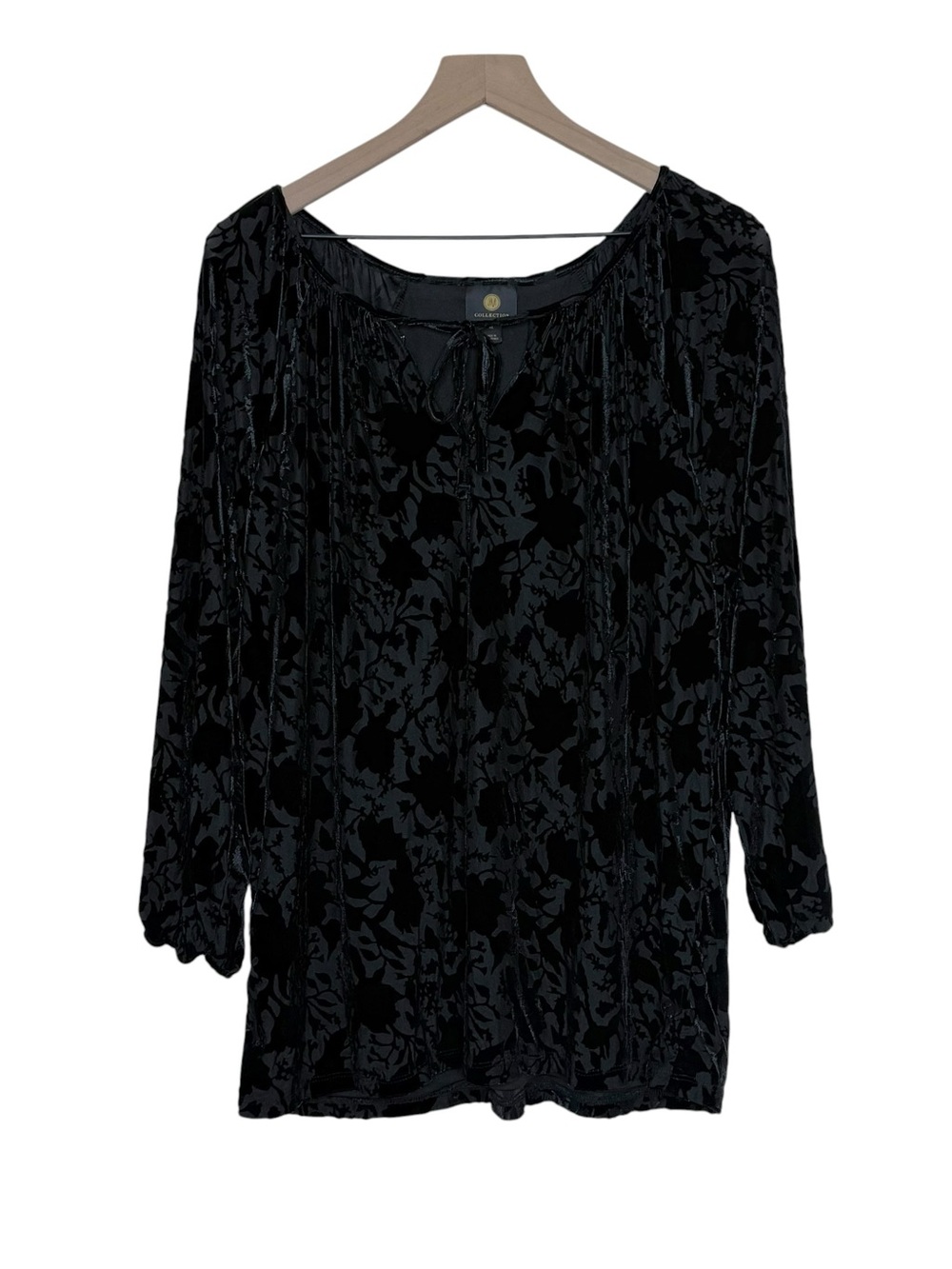 Velvet Floral Burnout Tie Neck Pullover Blouse XL Whimsigoth Romantic Vamp